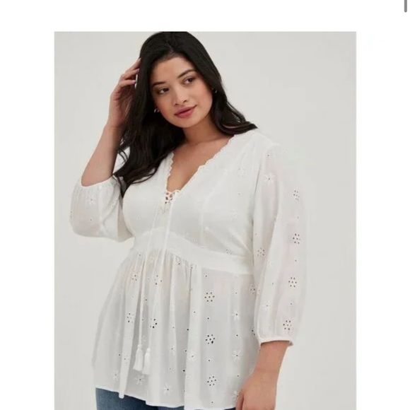 torrid Tops - Torrid White Eyelet Baby Doll Top